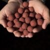 Boilies Bloody Mulberry – Cebo en la mano mostrando tamaño real y textura