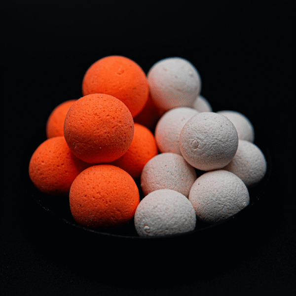 Fluor Pop Ups Melon & Peach 14 y 20 mm – Vista de los cebos con colores fluorescentes