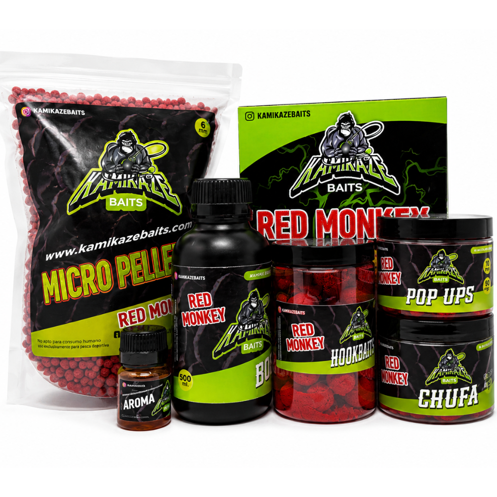 Pack Red Monkey Kamikaze Baits con cebos líquidos y pop ups