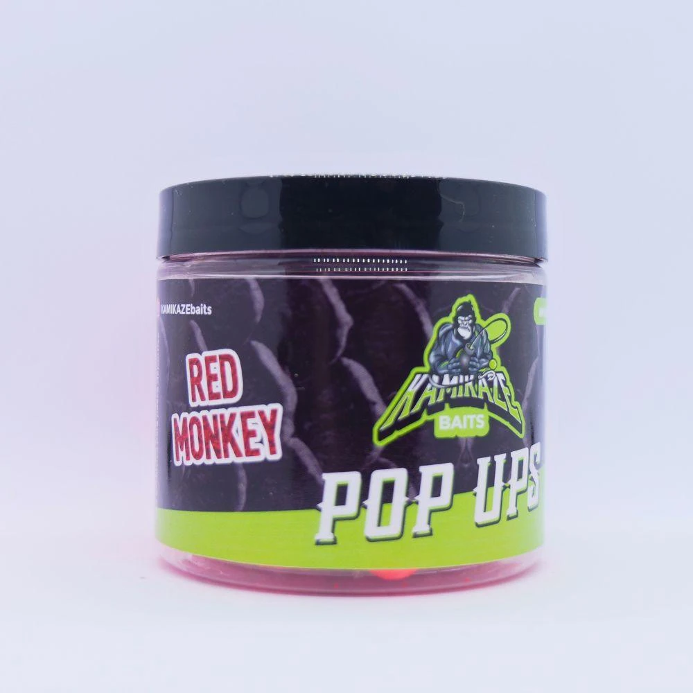 Pop ups carpfishing Kamikaze Baits Red Monkey 10/14 mm con Robin Red, bote de cebo flotante