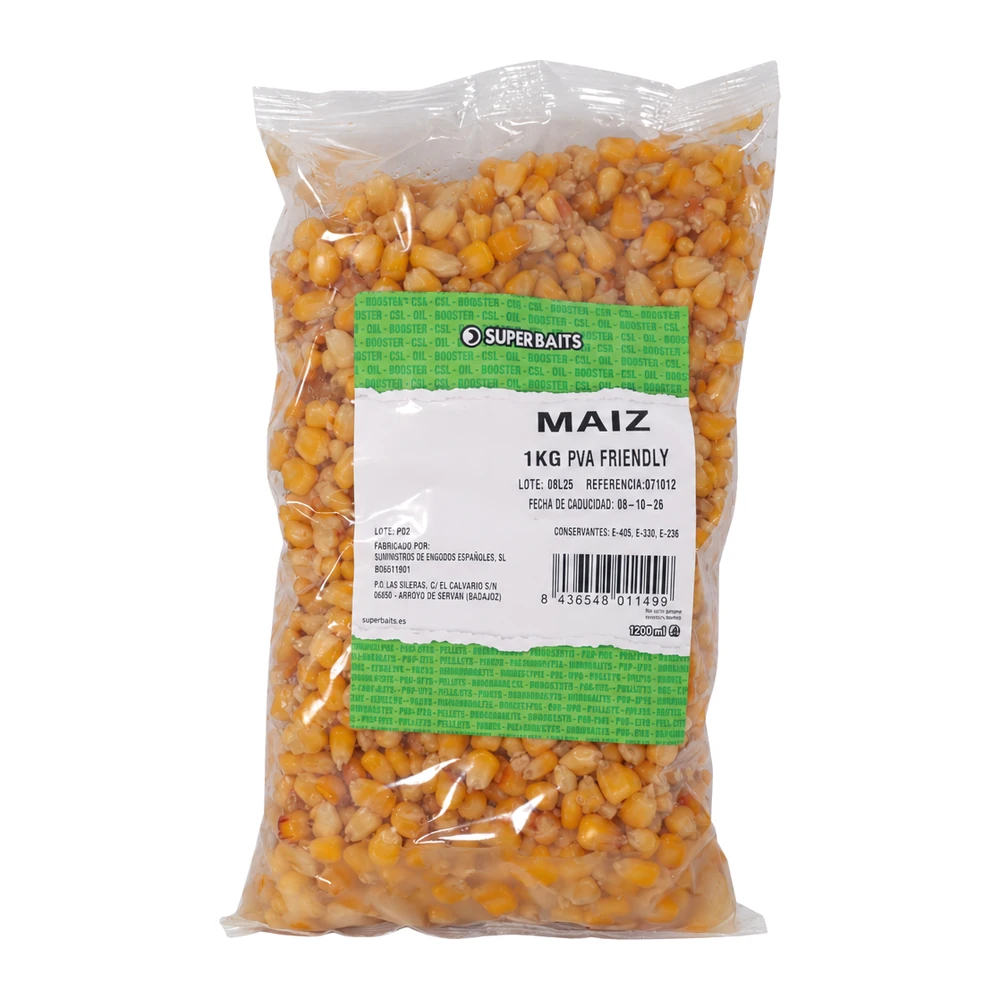 Maíz Superbaits 1 kg cocido y PVA friendly para carpfishing